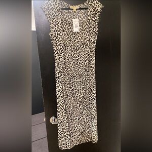 Michael Kors Black and White Leopard Print Sleeveless Maxi Dress